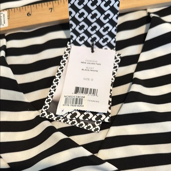 NWT DVF New Julian Two Black/White Stripe Wrap Dress - Picture 6 of 10